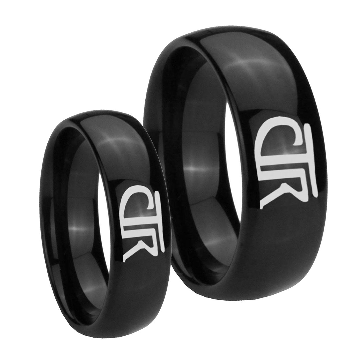 CTR Dome Black Tungsten Wedding Band Set