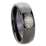8mm-Fire-Department-Dome-Black-Tungsten-Carbide-Wedding-Engagement-Ring