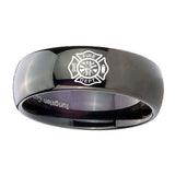 8mm-Fire-Department-Dome-Black-Tungsten-Carbide-Wedding-Engagement-Ring