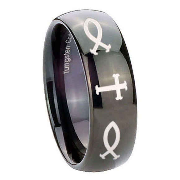 8mm-Fish-&-Cross-Dome-Black-Tungsten-Carbide-Mens-Wedding-Band