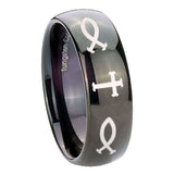 8mm-Fish-&-Cross-Dome-Black-Tungsten-Carbide-Mens-Wedding-Band