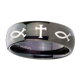 10mm-Fish-&-Cross-Dome-Black-Tungsten-Carbide-Mens-Wedding-Band