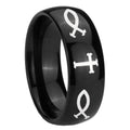10mm Fish & Cross Dome Black Tungsten Carbide Mens Wedding Band