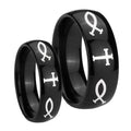 Fish & Cross Dome Black Tungsten His and Hers