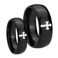 Flat Christian Cross Dome Black Tungsten Wedding Set Ring