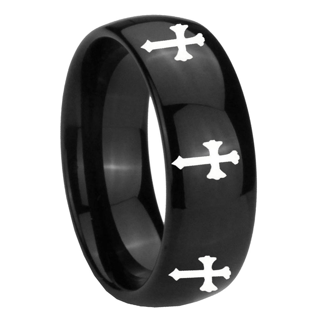 10mm Multiple Christian Cross Dome Black Tungsten Carbide Personalized Ring