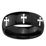 5, 8mm Multiple Christian Cross Dome Black Tungsten Ring