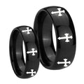Multiple Christian Cross Dome Black Tungsten Promise Ring Set