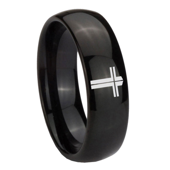 10mm-Flat-Christian-Cross-Dome-Black-Tungsten-Carbide-Bands-Ring