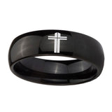 10mm-Flat-Christian-Cross-Dome-Black-Tungsten-Carbide-Bands-Ring