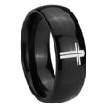10mm Flat Christian Cross Dome Black Tungsten Carbide Bands Ring