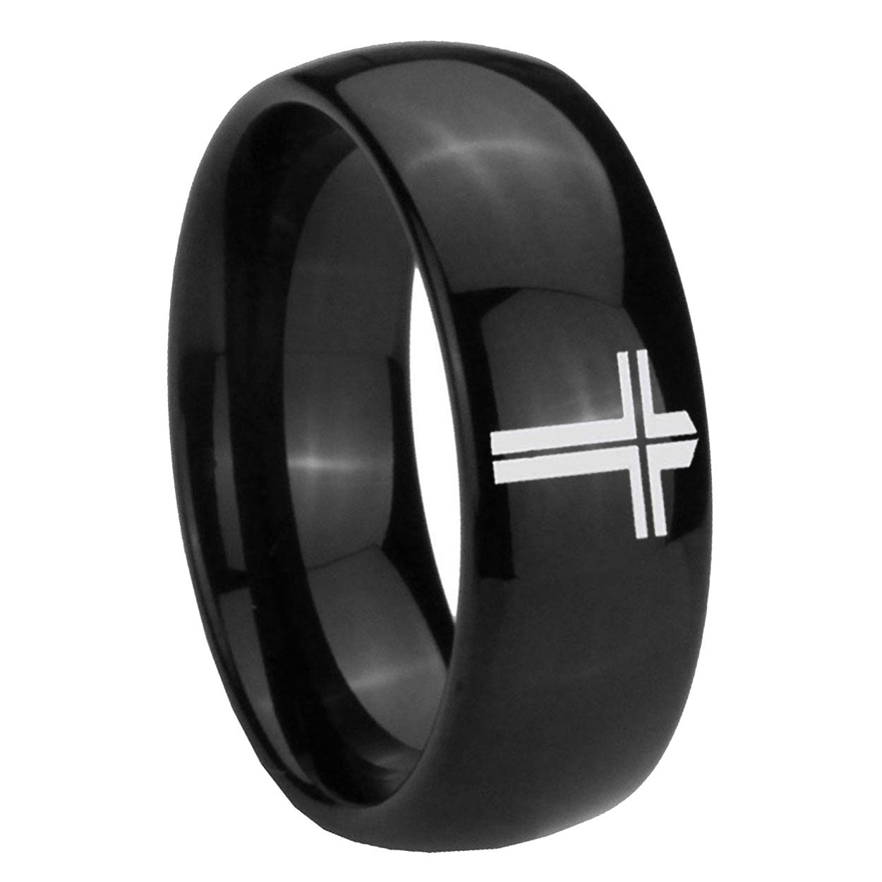 10mm Flat Christian Cross Dome Black Tungsten Carbide Bands Ring