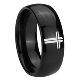 8mm Flat Christian Cross Dome Black Tungsten Carbide Bands Ring