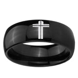 5, 8mm Flat Christian Cross Dome Black Tungsten Ring
