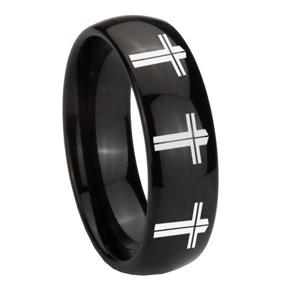 10mm-Multiple-Christian-Cross-Dome-Black-Tungsten-Carbide-Men's-Engagement-Band