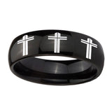 8mm-Multiple-Christian-Cross-Dome-Black-Tungsten-Carbide-Men's-Engagement-Band