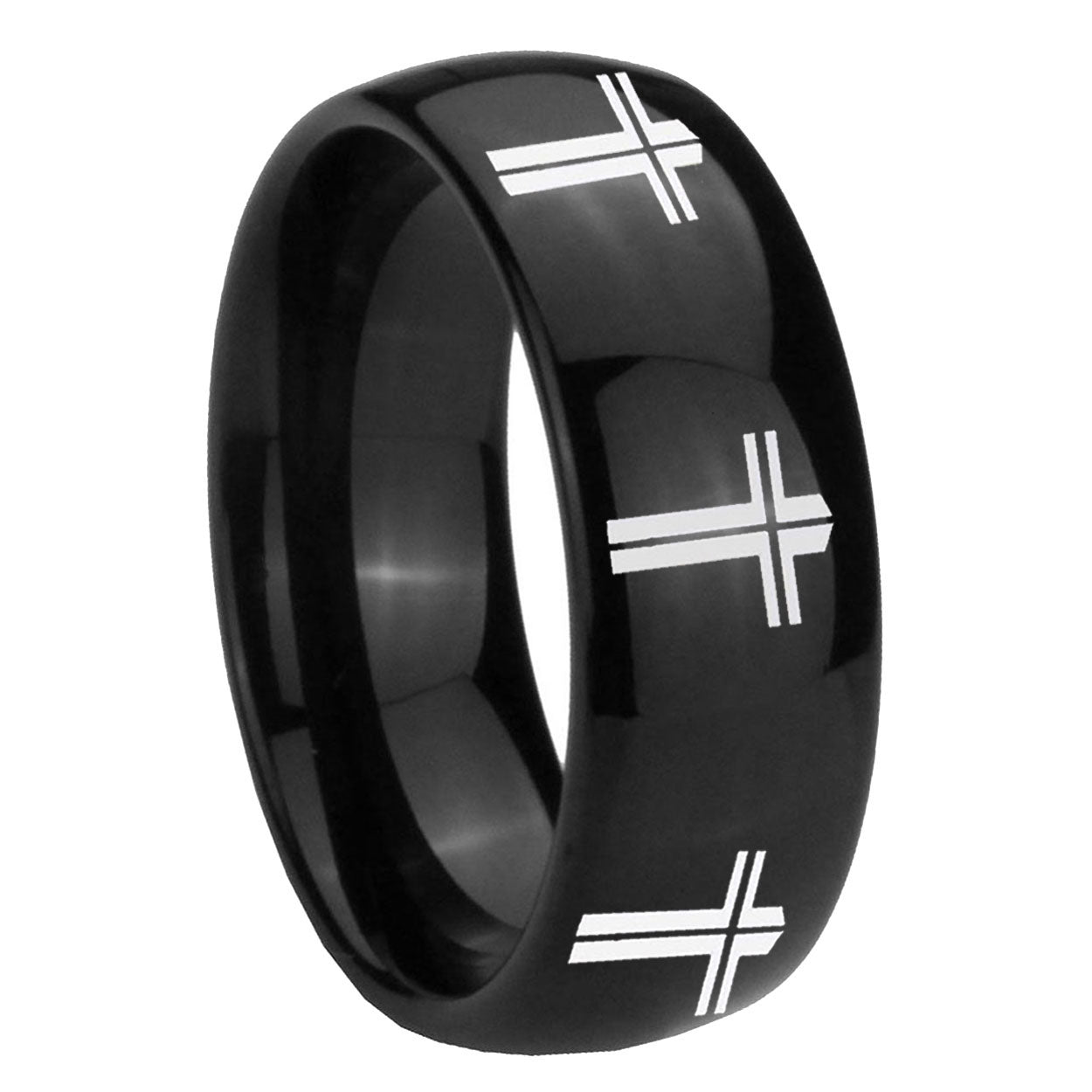 10mm Multiple Christian Cross Dome Black Tungsten Carbide Men's Engagement Band