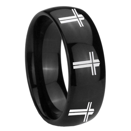 10mm Multiple Christian Cross Dome Black Tungsten Carbide Men's Engagement Band