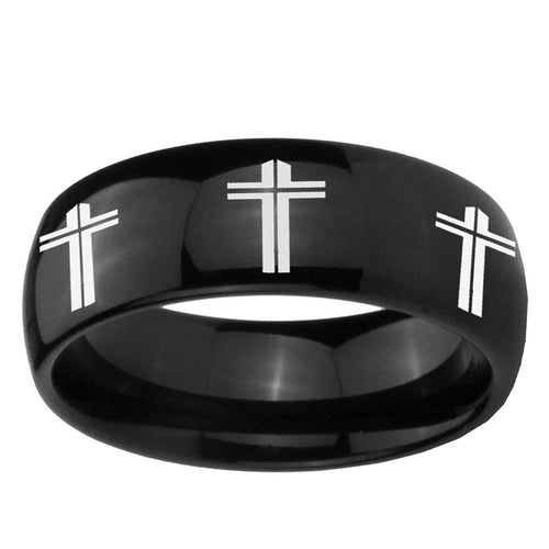 10mm Multiple Christian Cross Dome Black Tungsten Ring