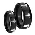 Multiple Christian Cross Dome Black Tungsten His Hers Set Rings