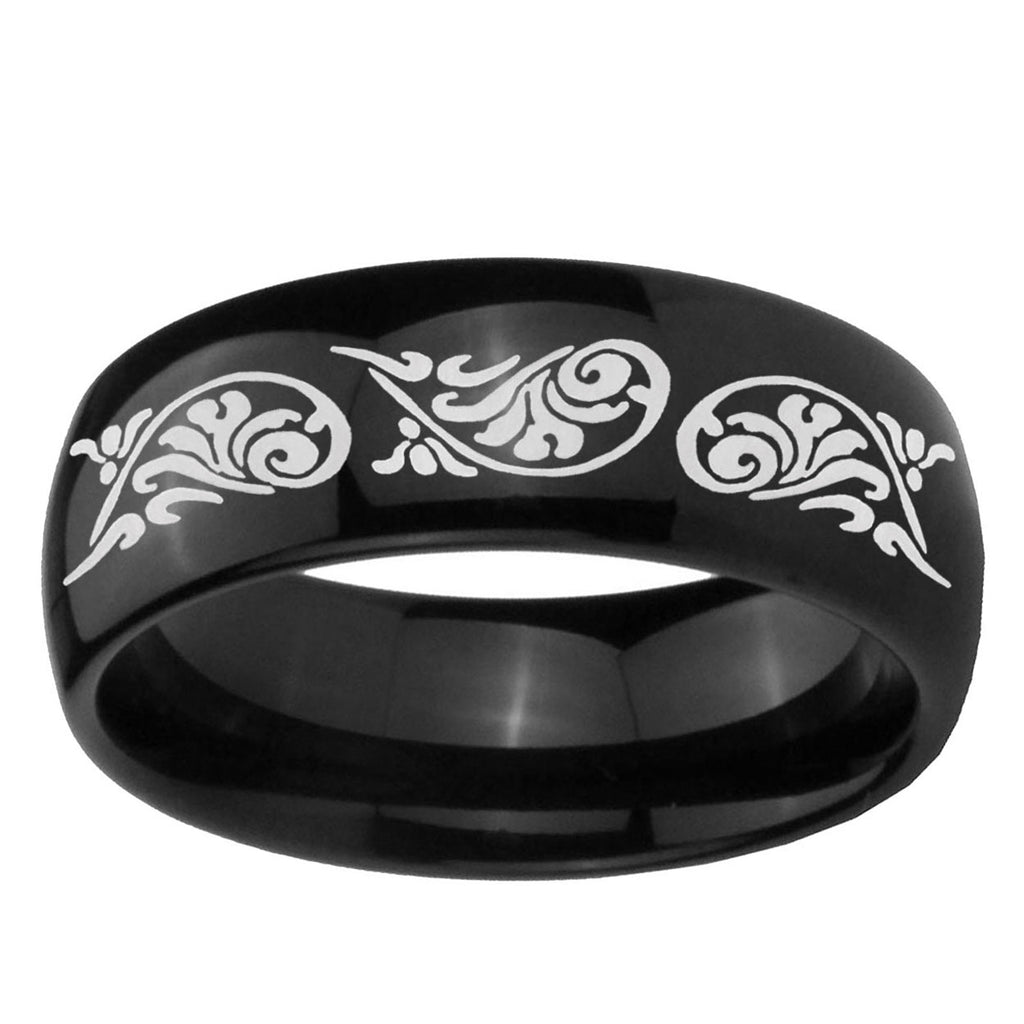 5mm Etched Tribal Pattern Dome Black Tungsten Ring for Men
