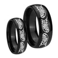 Etched Tribal Pattern Dome Black Tungsten Wedding Band Set
