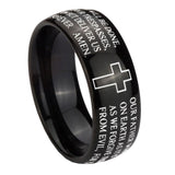 10mm-Bible-Lord's-Prayer-Cross-Dome-Black-Tungsten-Carbide-Mens-Anniversary-Ring
