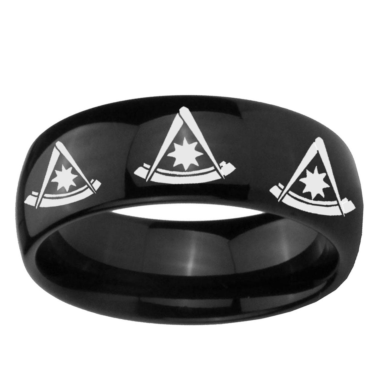 10mm Multiple Pester Master Masonic Dome Black Tungsten Mens Promise Ring