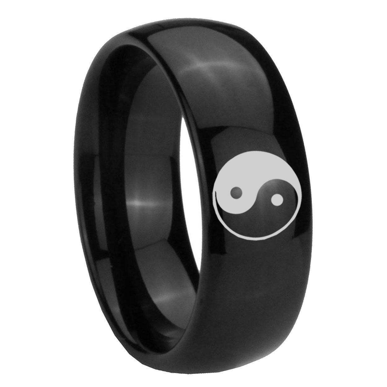 10mm Yin Yang Dome Black Tungsten Carbide Mens Ring Personalized