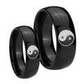 Yin Yang Dome Black Tungsten Bridal Set Ring
