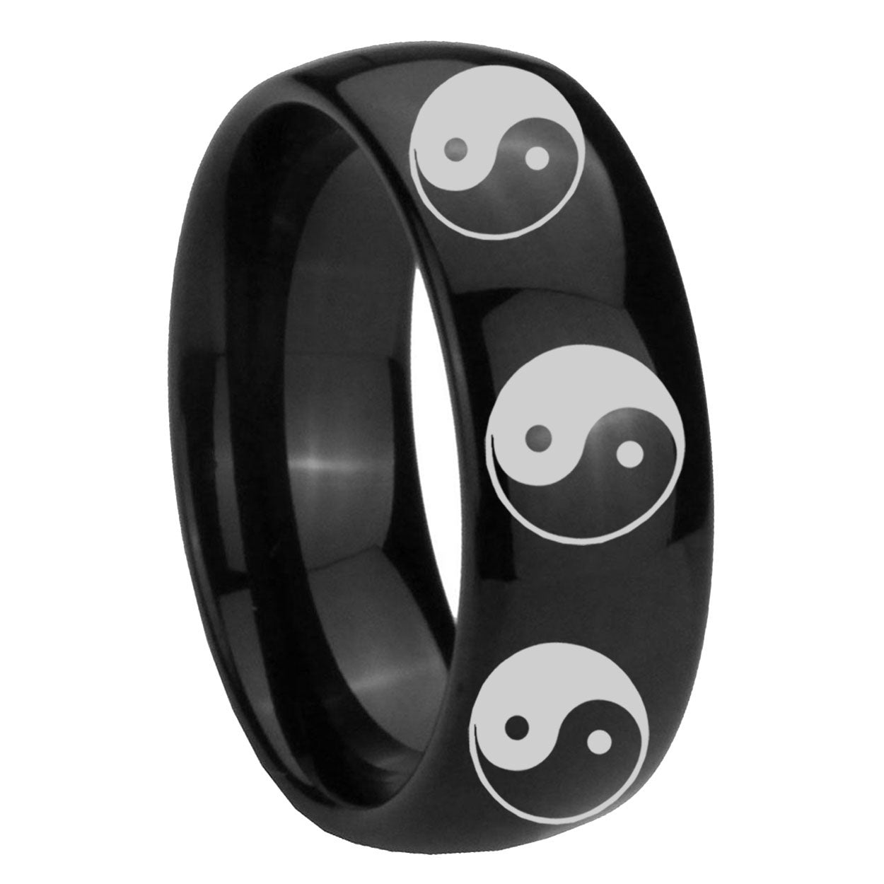 10mm Multiple Yin Yang Dome Black Tungsten Carbide Men's Wedding Ring