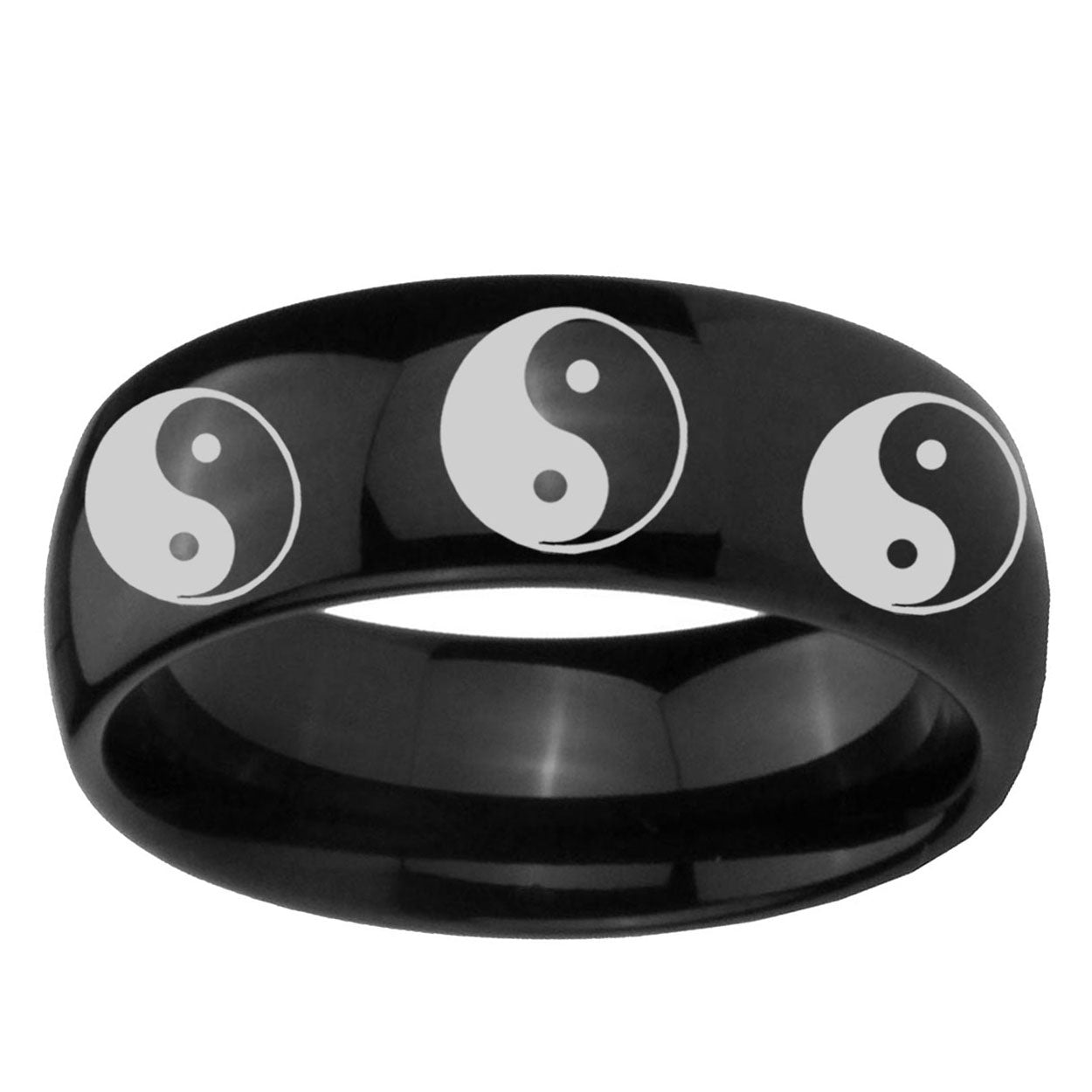 10mm Multiple Yin Yang Dome Black Tungsten Ring