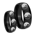 Multiple Yin Yang Dome Black Tungsten Mens Ring Set