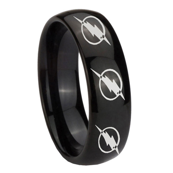 8mm Multiple Flash Dome Polish Black Tungsten Mens Rings