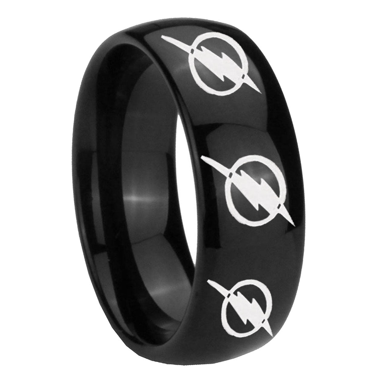 8mm Multiple Flash Dome Polish Black Tungsten Mens Ring