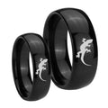 Lizard Dome Black Tungsten Bridal Ring Set