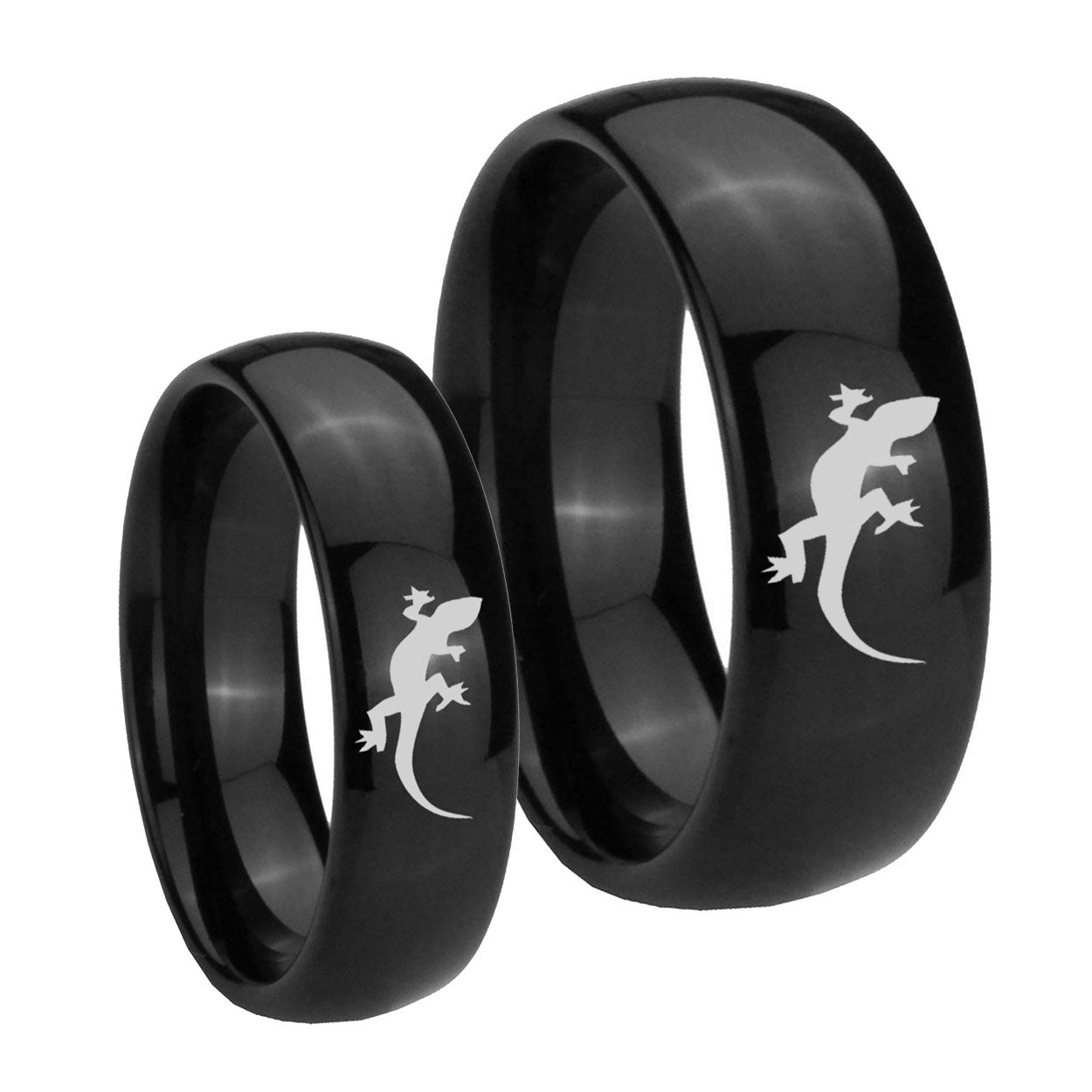 Lizard Dome Black Tungsten Bridal Ring Set