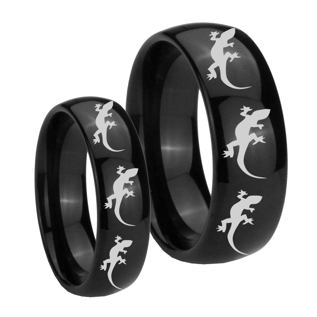 Multiple Lizard Dome Black Tungsten Bridal Set Rings