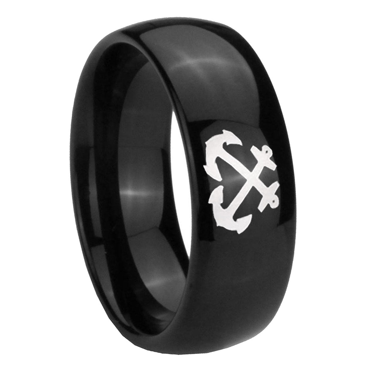 10mm Anchor Dome Black Tungsten Carbide Wedding Bands Ring