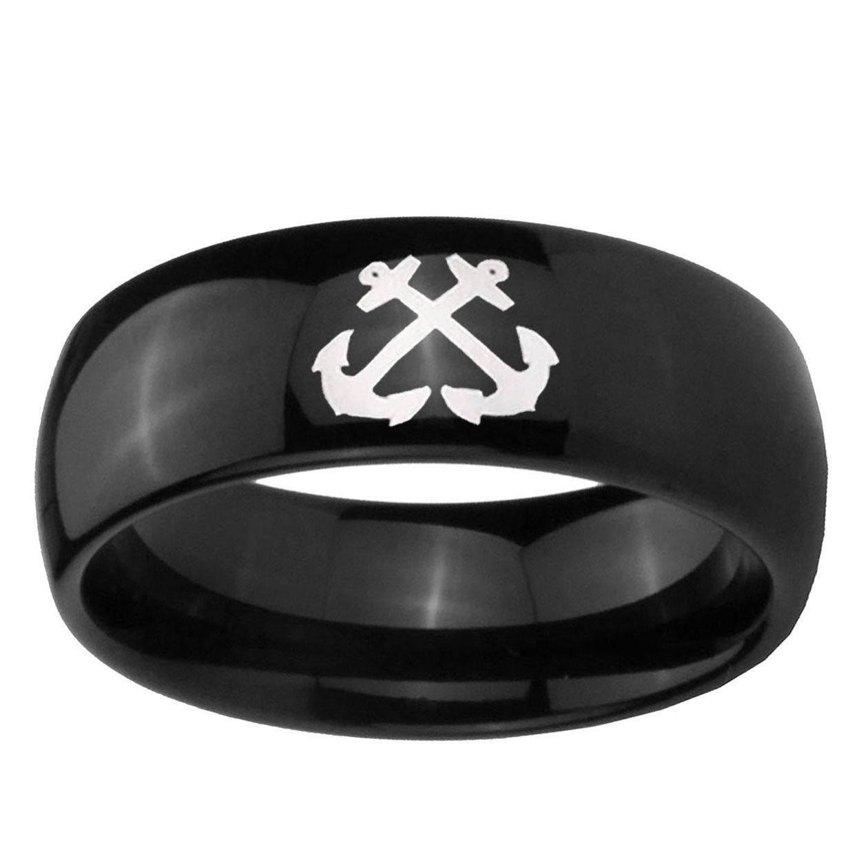 10mm Anchor Dome Black Tungsten Ring