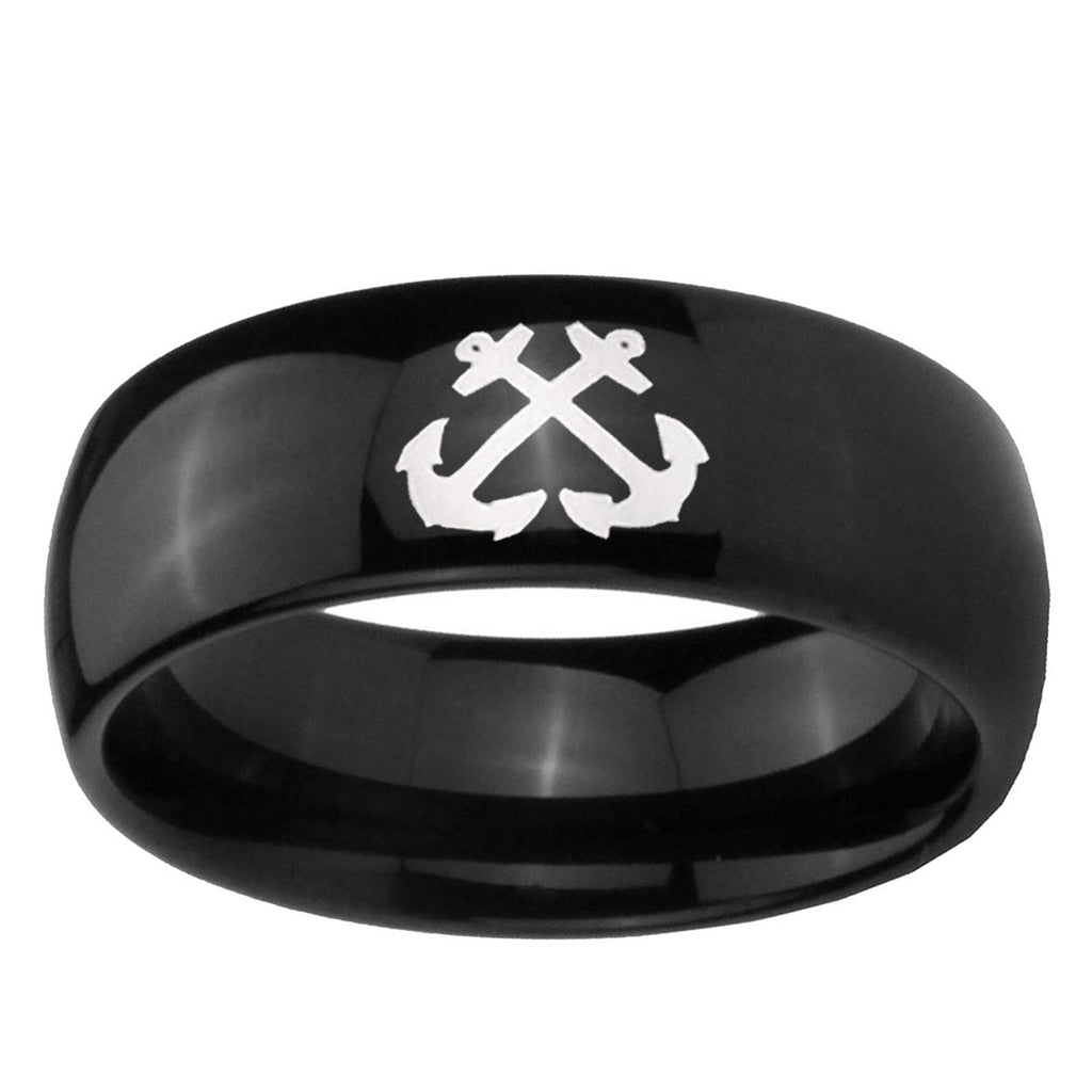 5mm Anchor Dome Black Tungsten Carbide Wedding Band Mens