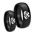 Anchor Dome Black Tungsten Wedding Ring Set