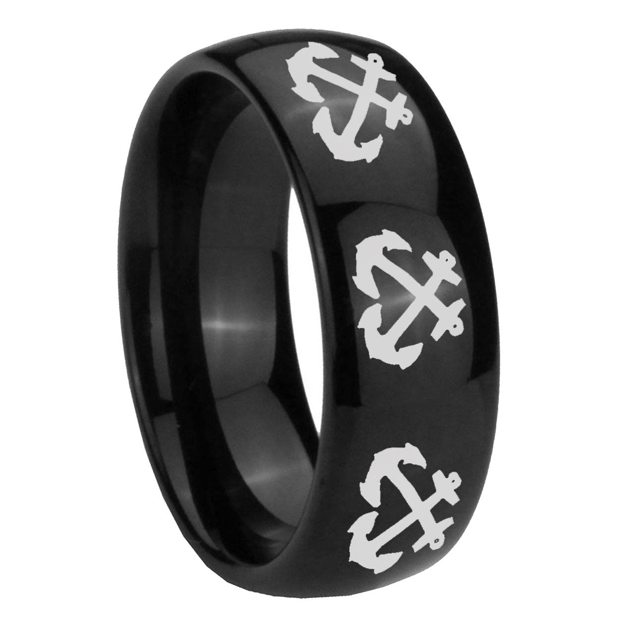 10mm Multiple Anchor Dome Black Tungsten Carbide Men's Engagement Ring
