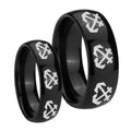 Multiple Anchor Dome Black Tungsten Engagement Ring Set
