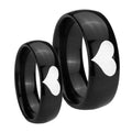 Heart Dome Black Tungsten Bridal Ring Set