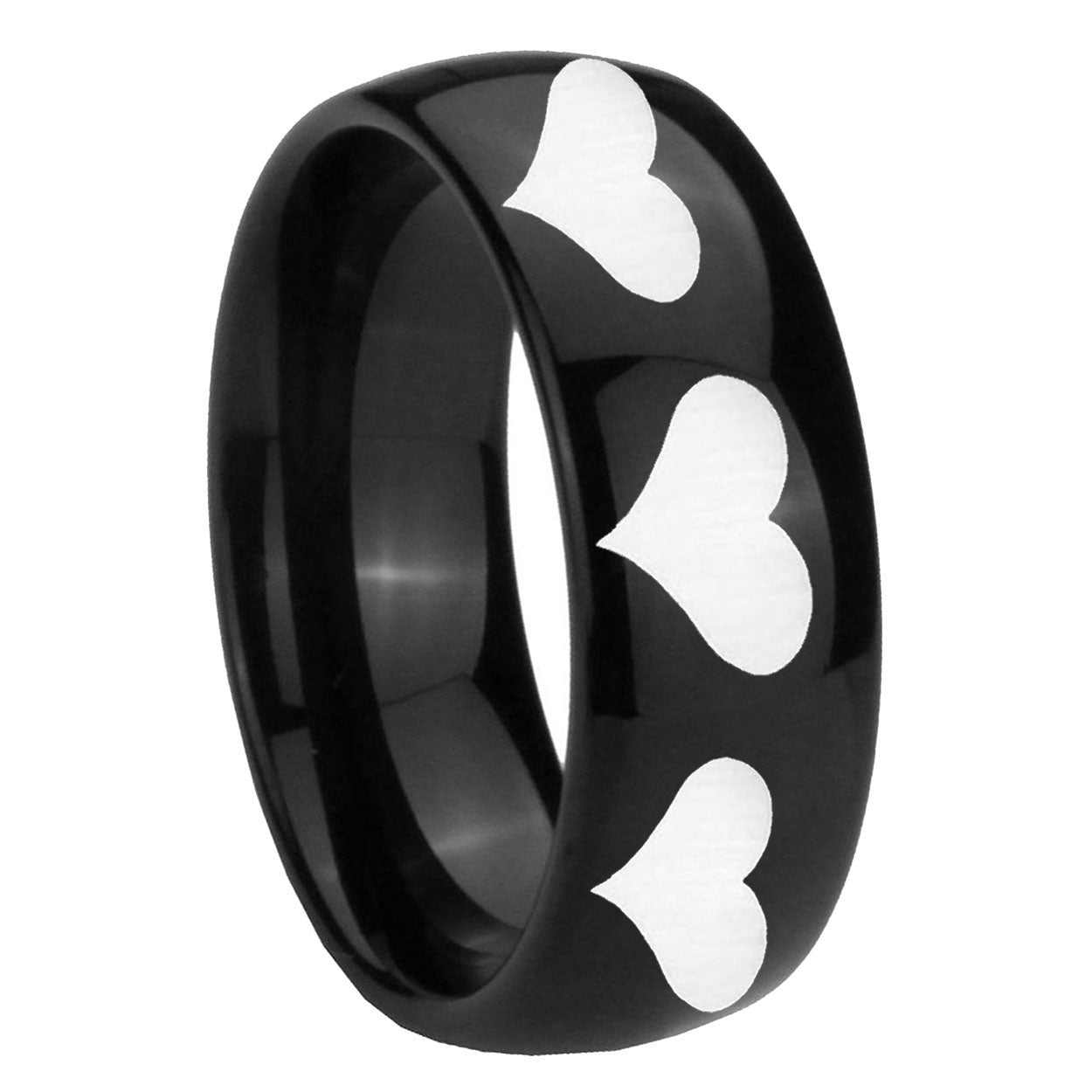 10mm Multiple Heart Dome Black Tungsten Carbide Custom Mens Ring