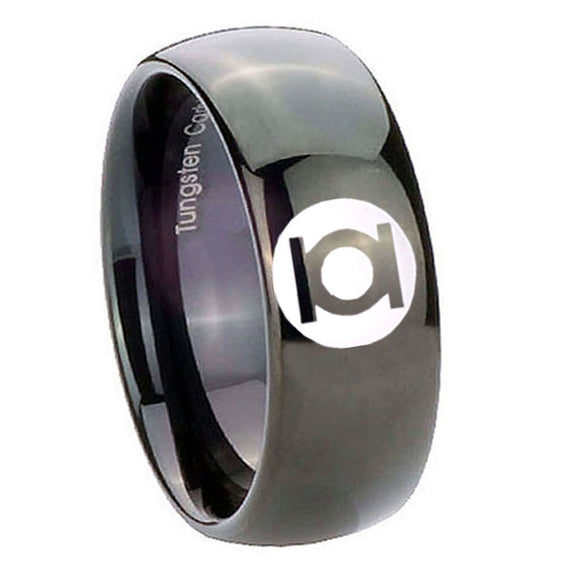 8mm Green Lantern Dome Polish Black Tungsten Mens Wedding Ring