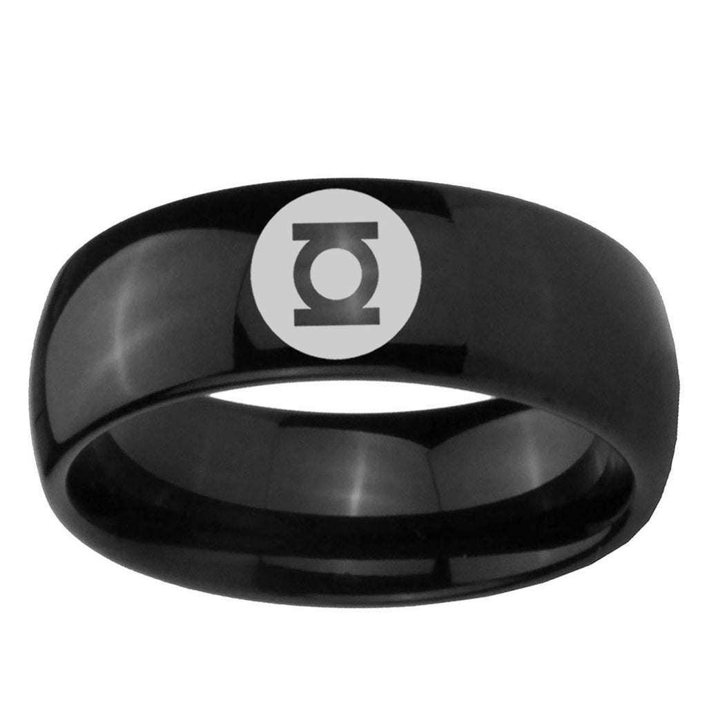 5mm Green Lantern Dome Polish Black Tungsten Mens Ring