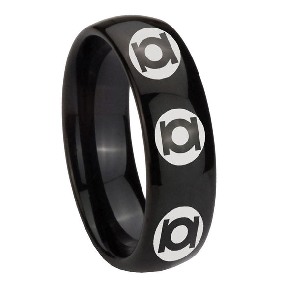 8mm Multiple Green Lantern Dome Polish Black Comfort Fit Wedding Bands