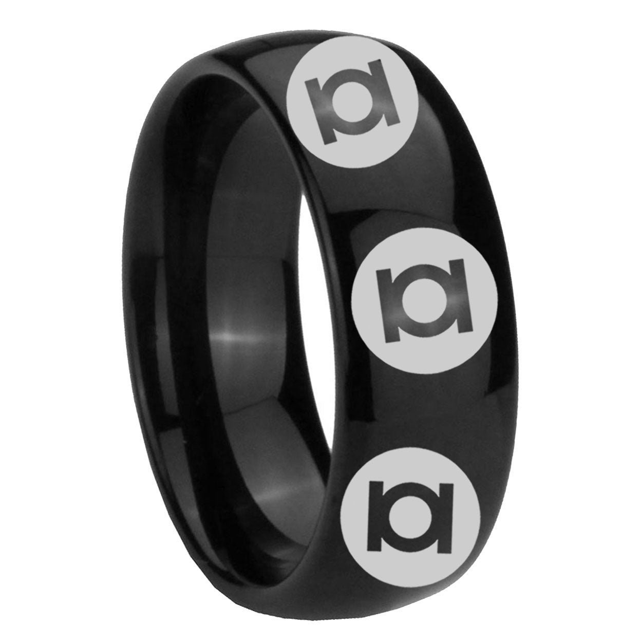 8mm Multiple Green Lantern Dome Polish Black Tungsten Ring